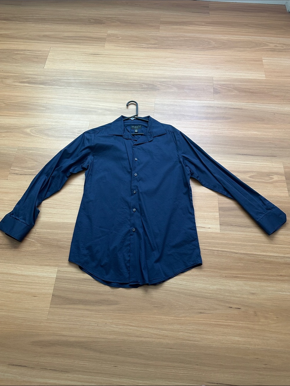 Alfani Men's Solid Navy Blue Long-Sleeve Dress Shirt